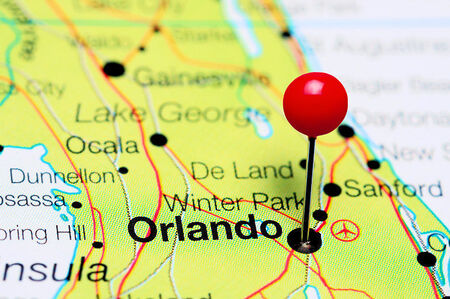 Map of Orlando with a Push Pin on Orlando